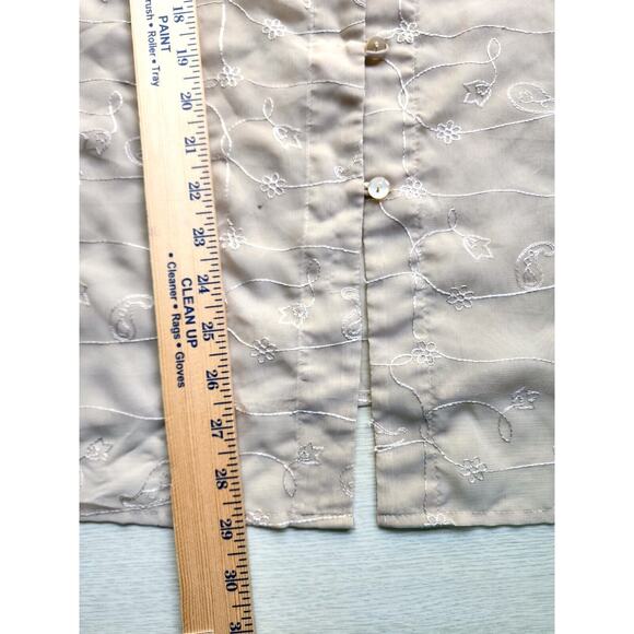 TOP/BLOUSE-WHITE STAG-Tan-Sheer-Button Up-Embroidery-3/4 Sleeves-Size Plus 16 W - Picture 8 of 16